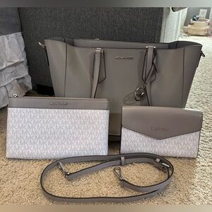 Michael Kors Gray tote bag with two bag accessories!